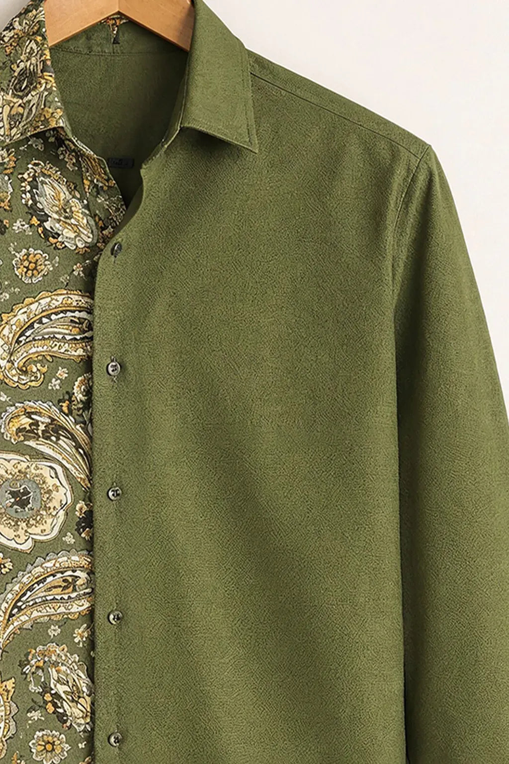 Azotop Premium Dual Tone Olive Green Paisley Print Full Sleeve Cotton Blend Casual Shirt for Men | Regular Fit Designer Button Down Party Wear Fashion Shirt | Luxury Modern Statement Shirt