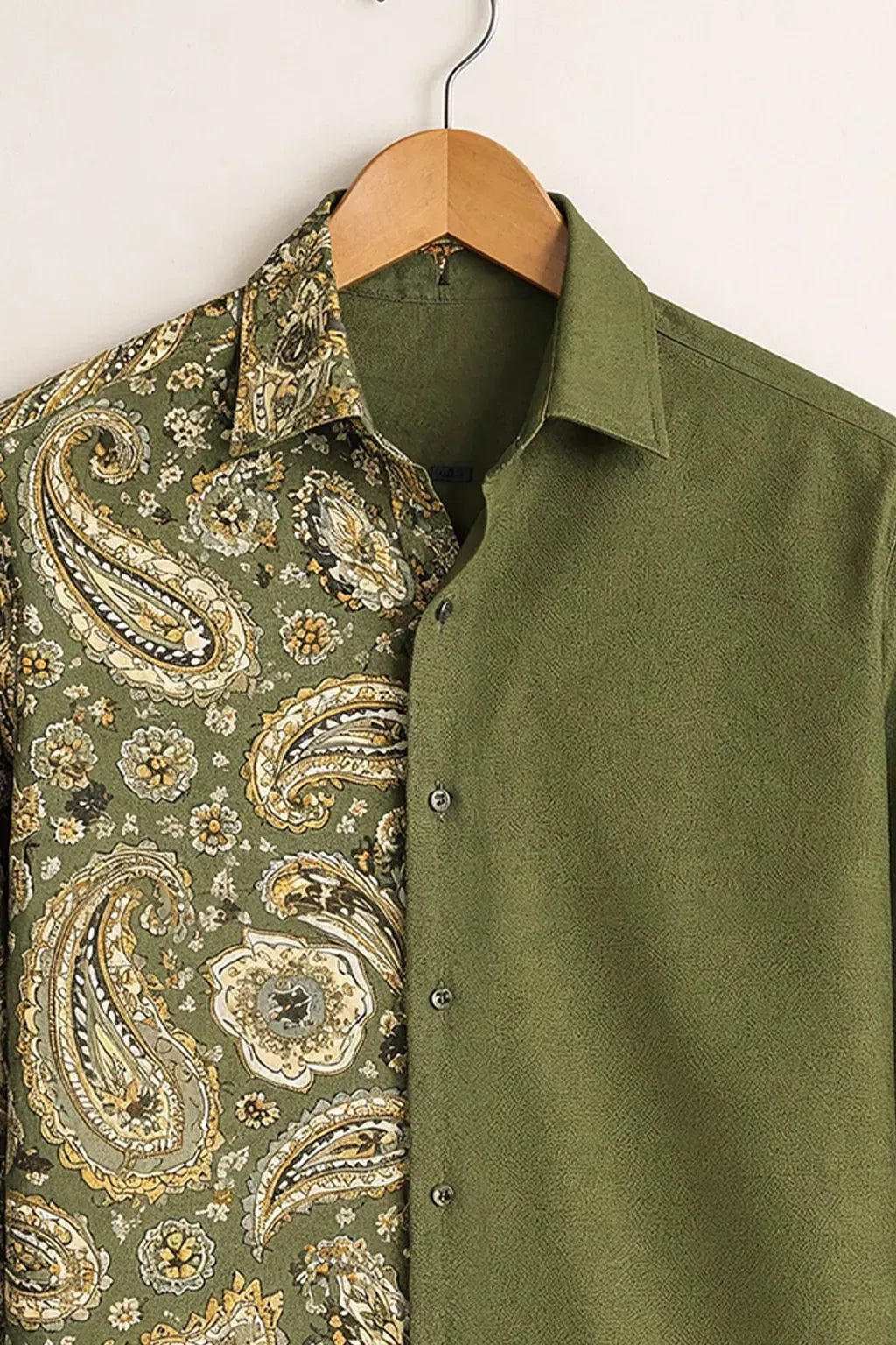 Azotop Premium Dual Tone Olive Green Paisley Print Full Sleeve Cotton Blend Casual Shirt for Men | Regular Fit Designer Button Down Party Wear Fashion Shirt | Luxury Modern Statement Shirt