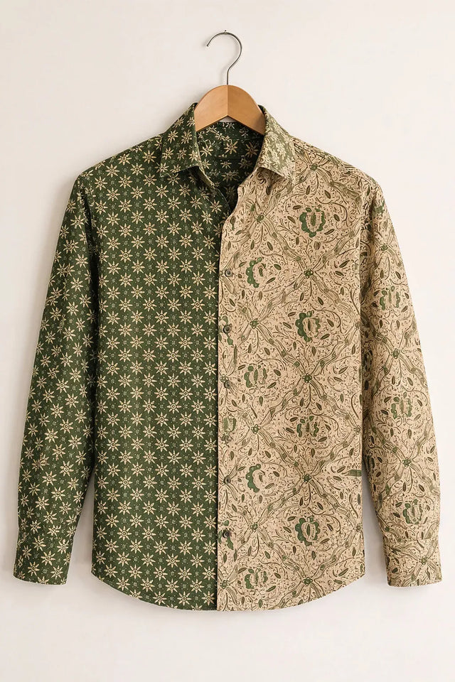 Azotop Premium Dual Tone Floral & Vintage Geometric Print Full Sleeve Cotton Blend Casual Shirt for Men | Regular Fit Designer Button Down Party Wear Fashion Shirt | Luxury Statement Shirt