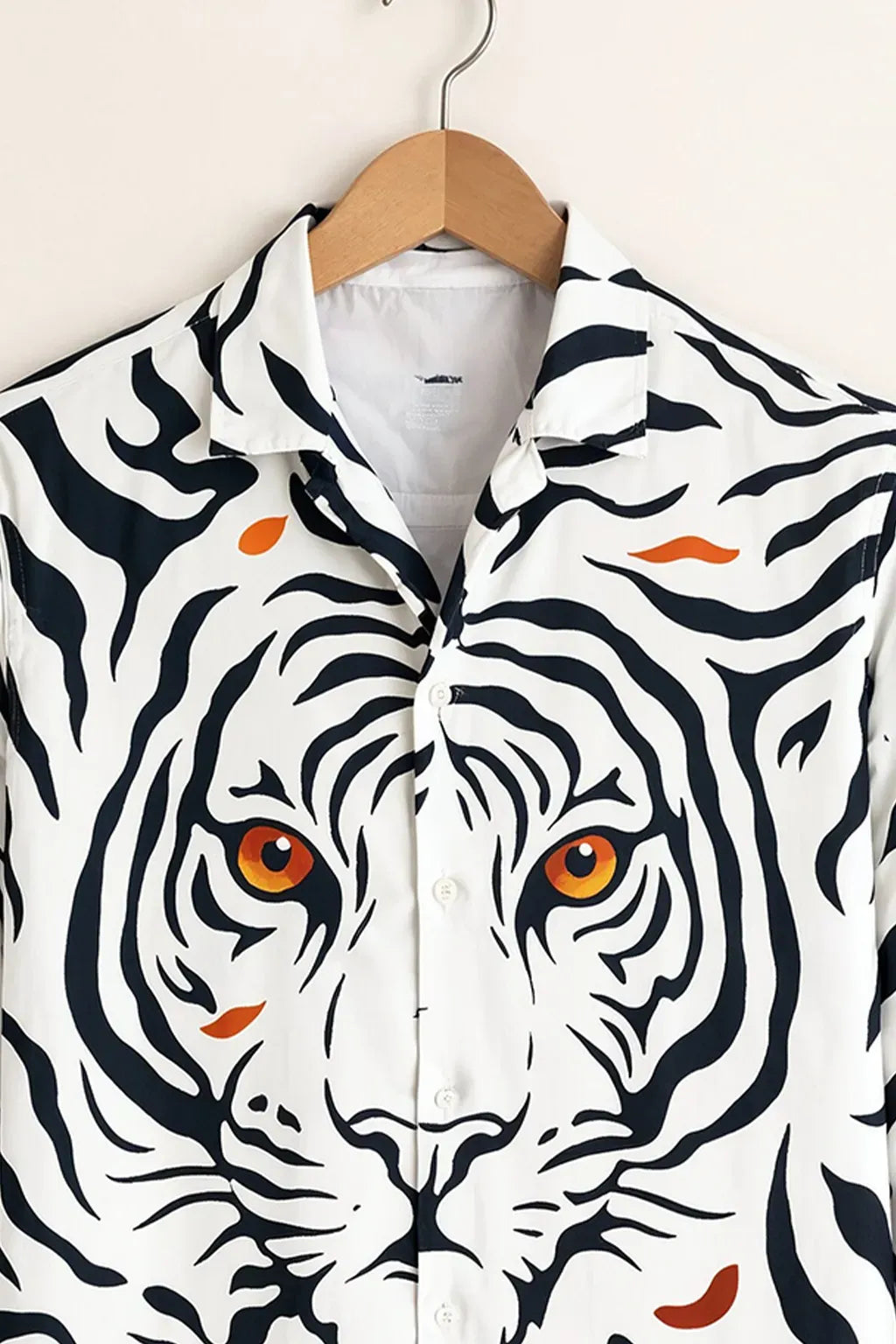 Azotop Premium White Tiger Face Graphic Print Full Sleeve Cotton Blend Casual Shirt for Men | Luxury Animal Print Regular Fit Designer Button Down Party Wear Fashion Shirt